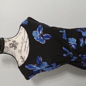 Royal Blue Flowered Connected Apparel Dress Size 12 EUC